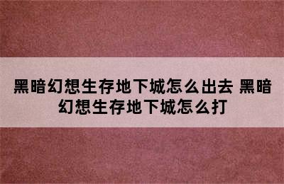 黑暗幻想生存地下城怎么出去 黑暗幻想生存地下城怎么打